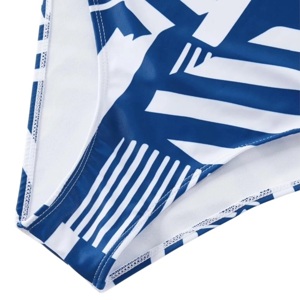 PatPat Girls 3-4Y Blue Geometric One-Shoulder Ruffle Swimsuit Cutout